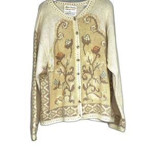 Marisa Christina Vintage Hand Knit Floral Cardigan Size Large